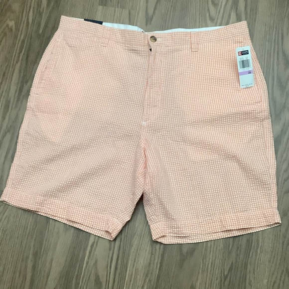 Chaps Mens Textured Plaid Shorts Size 38 Pockets Orange Flat Front - 8” Inseam - Picture 1 of 12